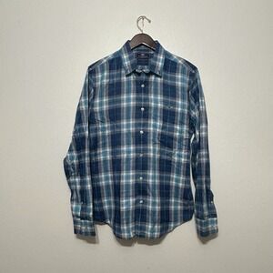 Vineyard Vines Blue Plaid Button Up Long Sleeve Tucker Shirt Mens Size M Slim